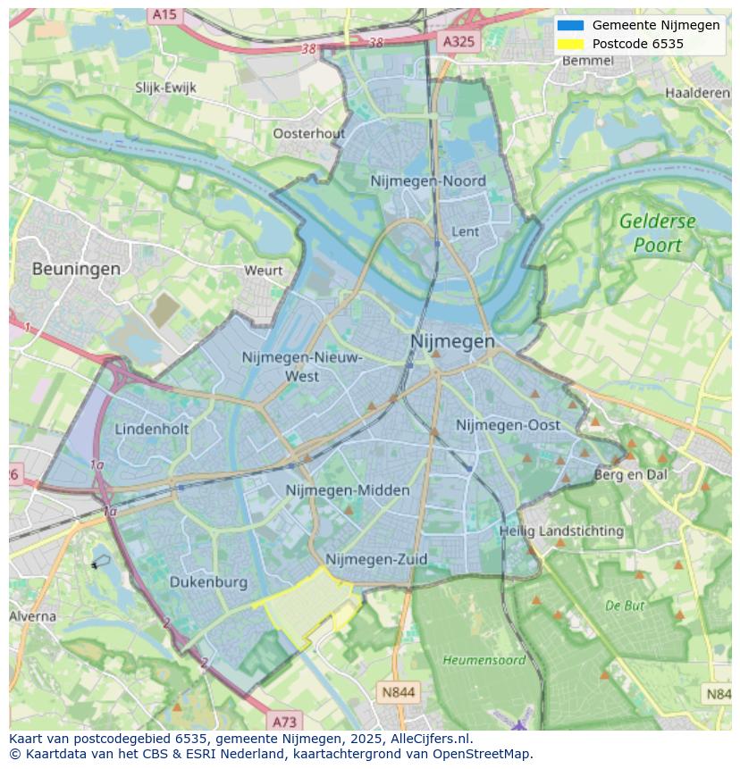 Afbeelding van het postcodegebied 6535 op de kaart.