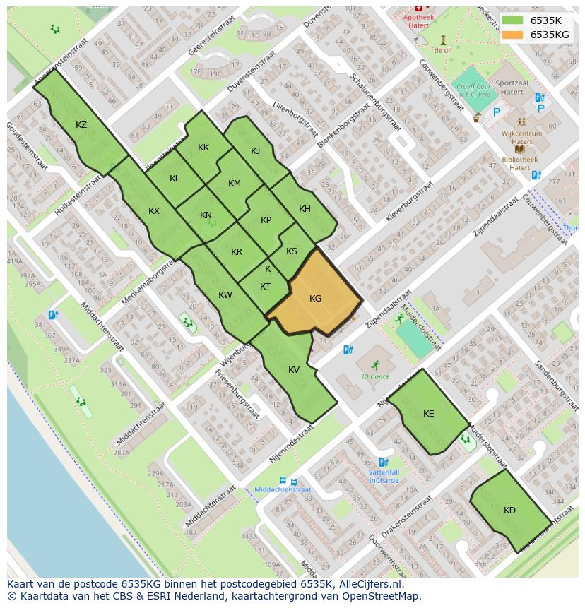 Afbeelding van het postcodegebied 6535 KG op de kaart.