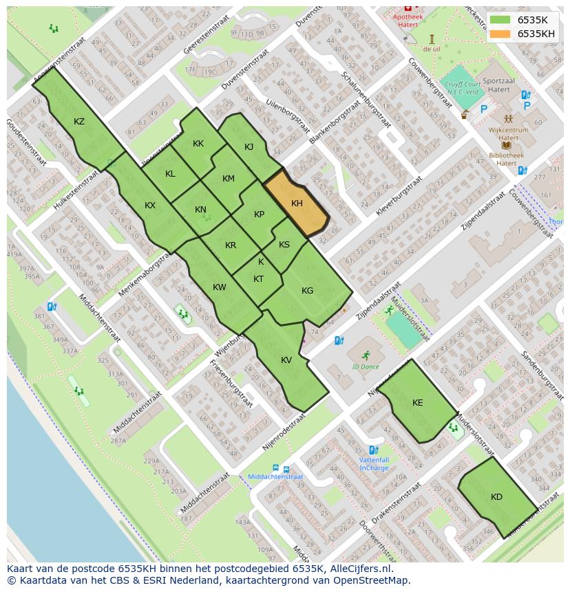 Afbeelding van het postcodegebied 6535 KH op de kaart.