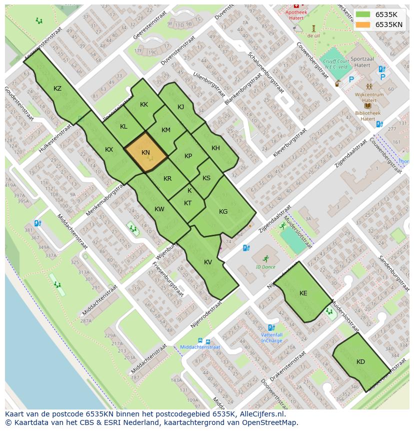 Afbeelding van het postcodegebied 6535 KN op de kaart.