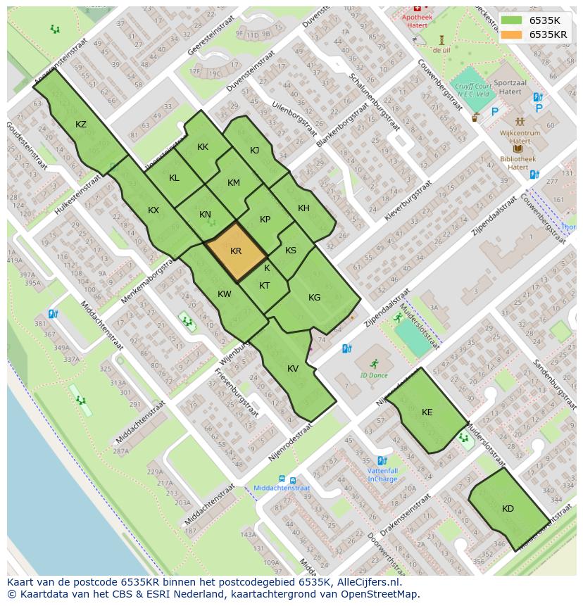 Afbeelding van het postcodegebied 6535 KR op de kaart.