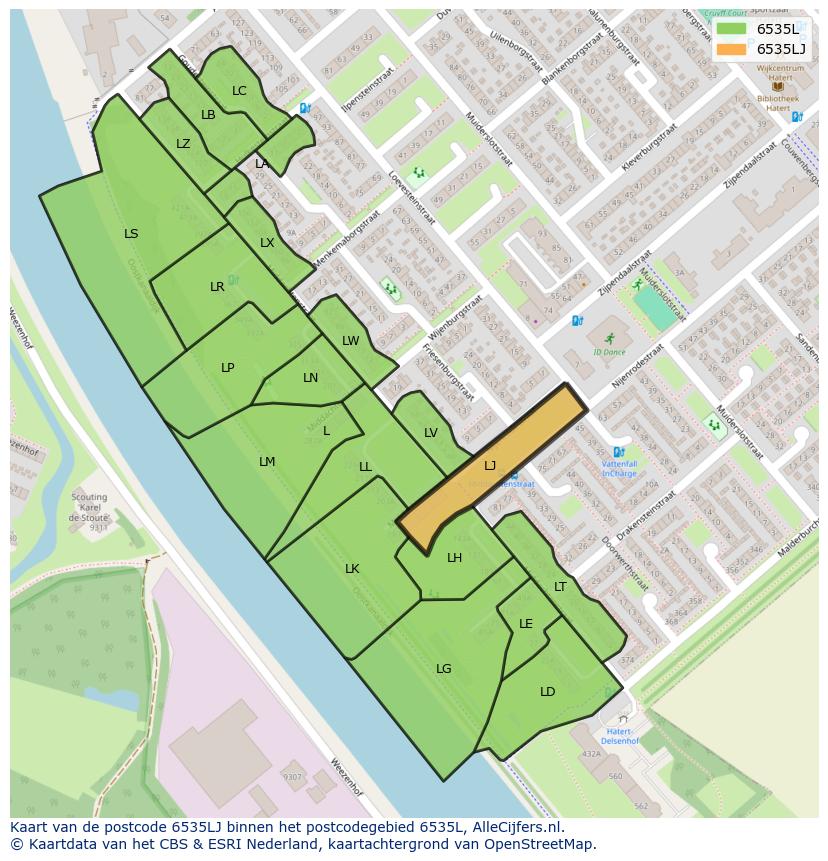 Afbeelding van het postcodegebied 6535 LJ op de kaart.
