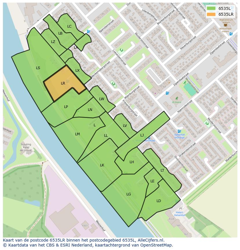 Afbeelding van het postcodegebied 6535 LR op de kaart.