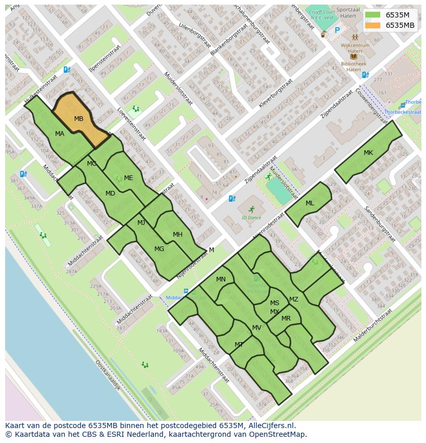 Afbeelding van het postcodegebied 6535 MB op de kaart.