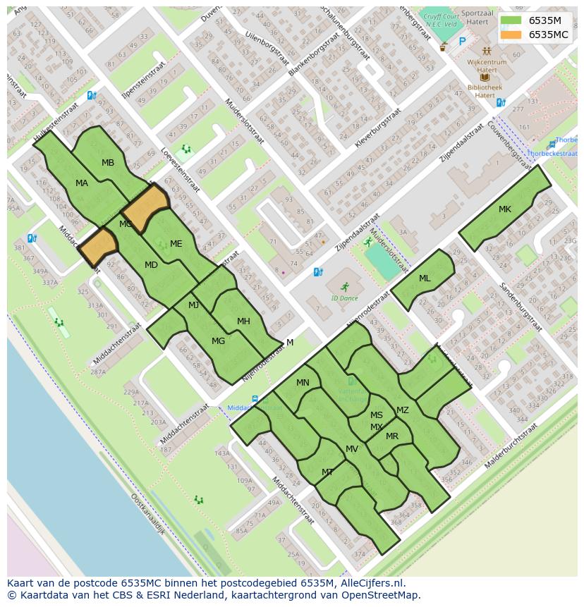 Afbeelding van het postcodegebied 6535 MC op de kaart.