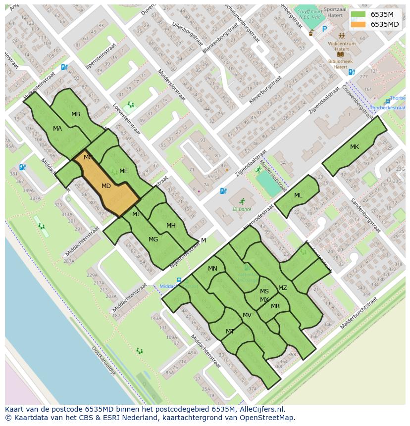 Afbeelding van het postcodegebied 6535 MD op de kaart.