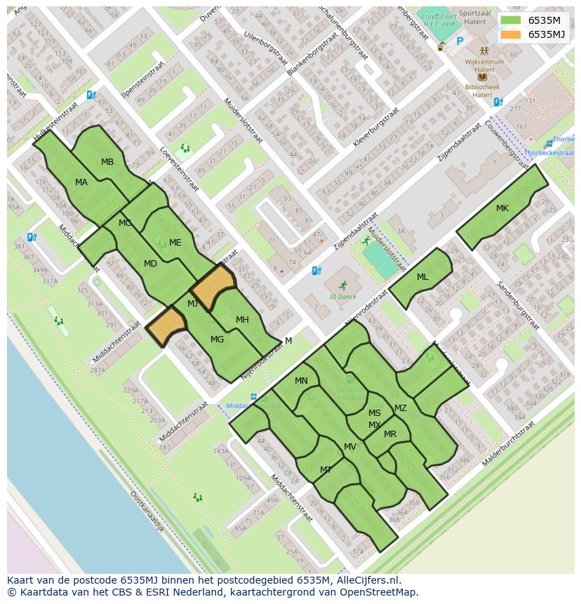 Afbeelding van het postcodegebied 6535 MJ op de kaart.
