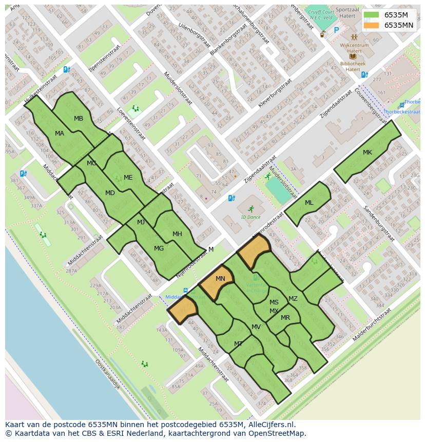 Afbeelding van het postcodegebied 6535 MN op de kaart.