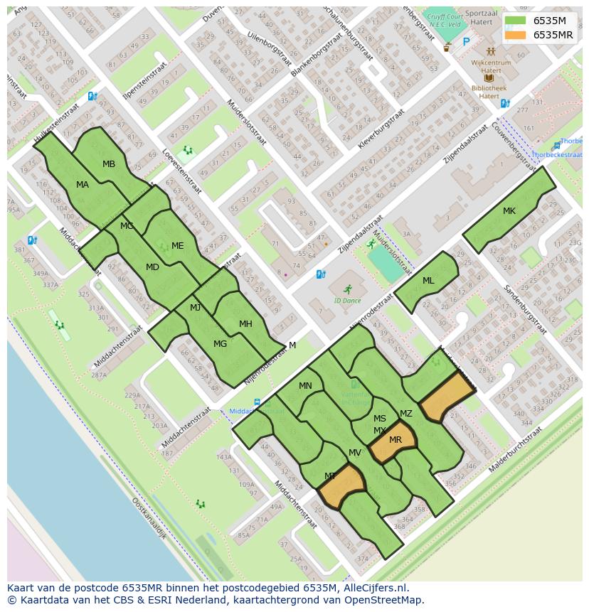 Afbeelding van het postcodegebied 6535 MR op de kaart.