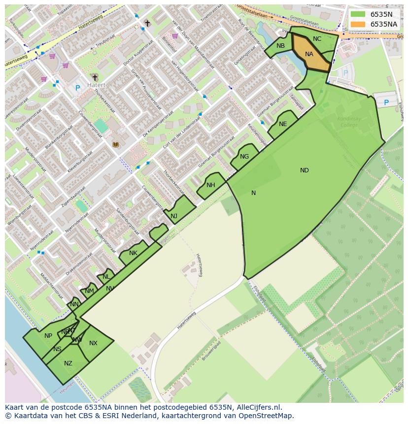 Afbeelding van het postcodegebied 6535 NA op de kaart.