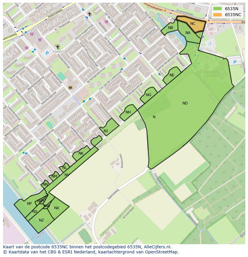 Afbeelding van het postcodegebied 6535 NC op de kaart.