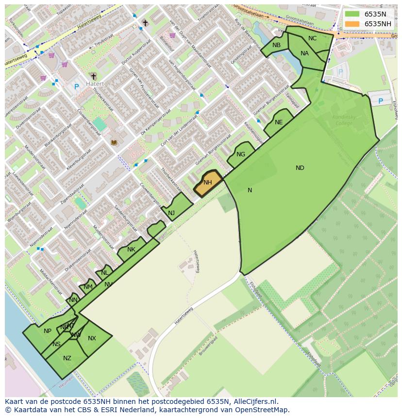 Afbeelding van het postcodegebied 6535 NH op de kaart.