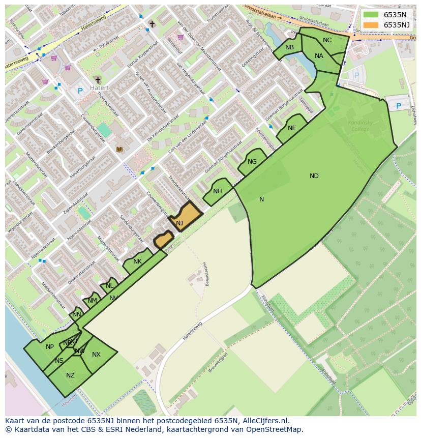 Afbeelding van het postcodegebied 6535 NJ op de kaart.