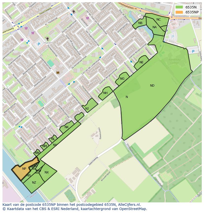 Afbeelding van het postcodegebied 6535 NP op de kaart.