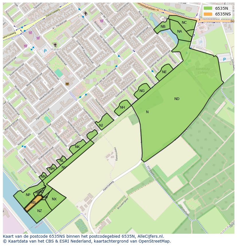 Afbeelding van het postcodegebied 6535 NS op de kaart.