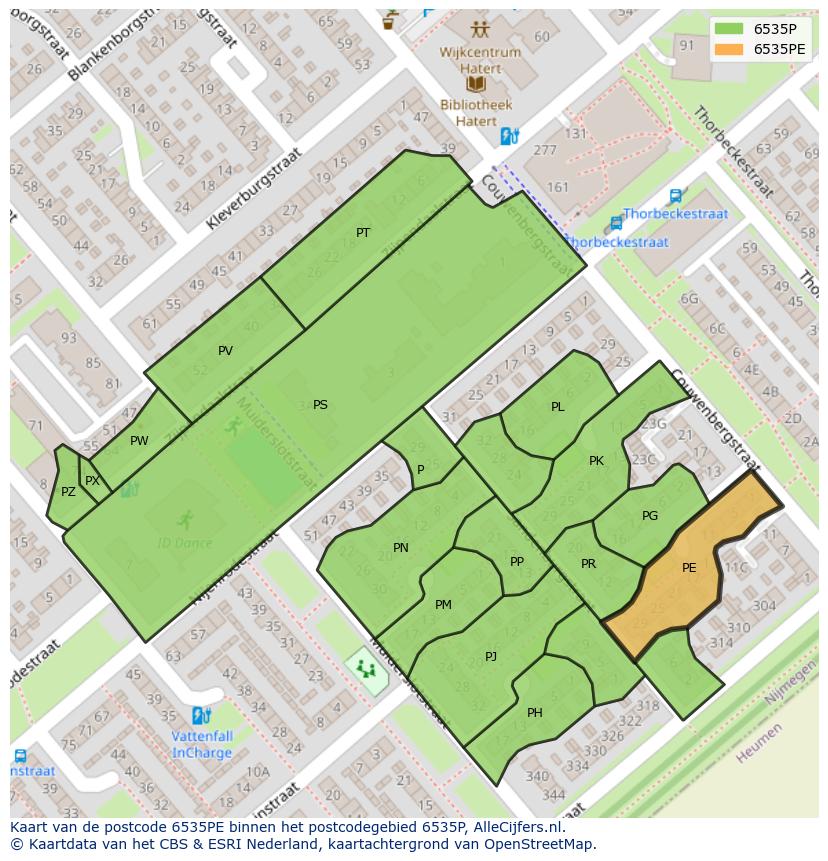 Afbeelding van het postcodegebied 6535 PE op de kaart.