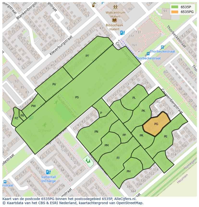 Afbeelding van het postcodegebied 6535 PG op de kaart.