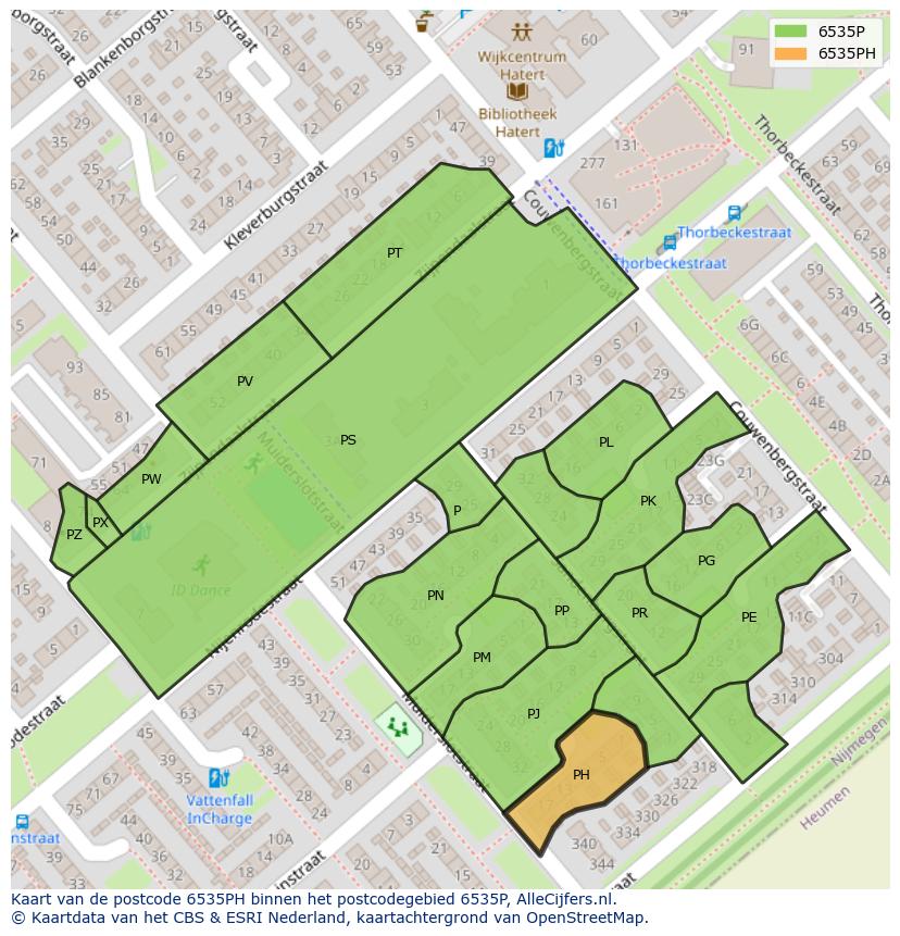 Afbeelding van het postcodegebied 6535 PH op de kaart.