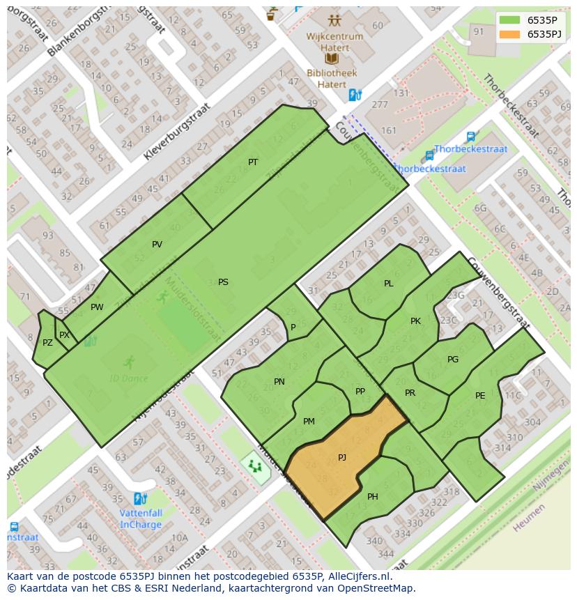 Afbeelding van het postcodegebied 6535 PJ op de kaart.