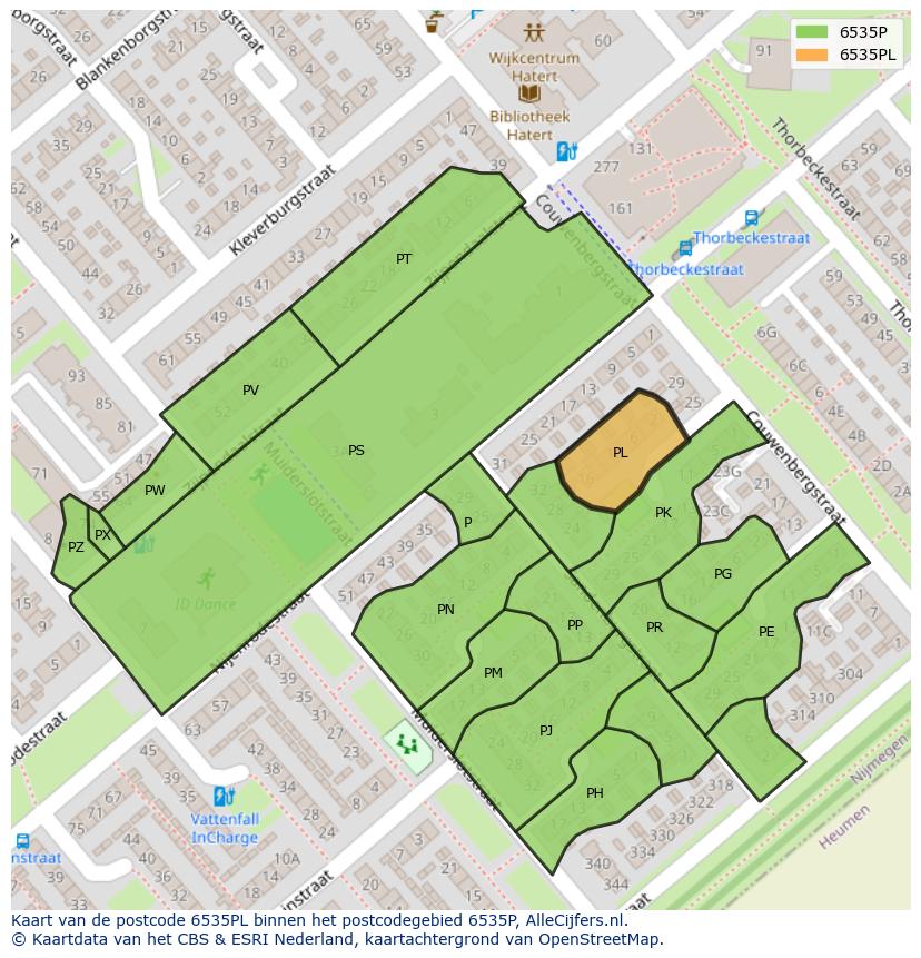Afbeelding van het postcodegebied 6535 PL op de kaart.
