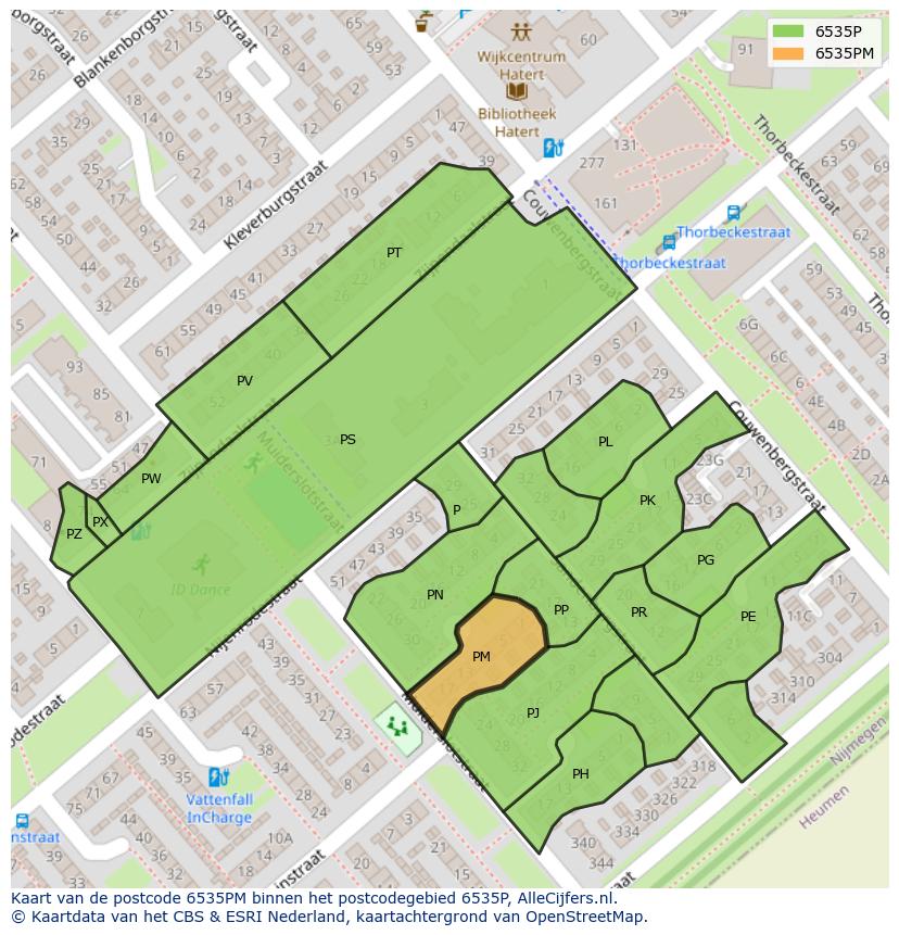 Afbeelding van het postcodegebied 6535 PM op de kaart.