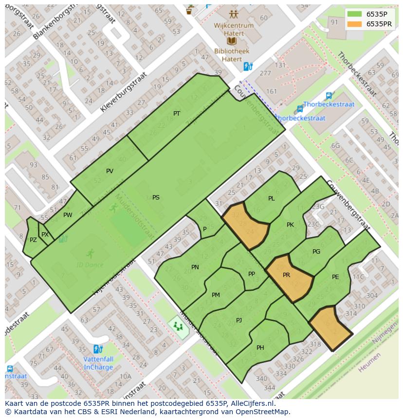 Afbeelding van het postcodegebied 6535 PR op de kaart.