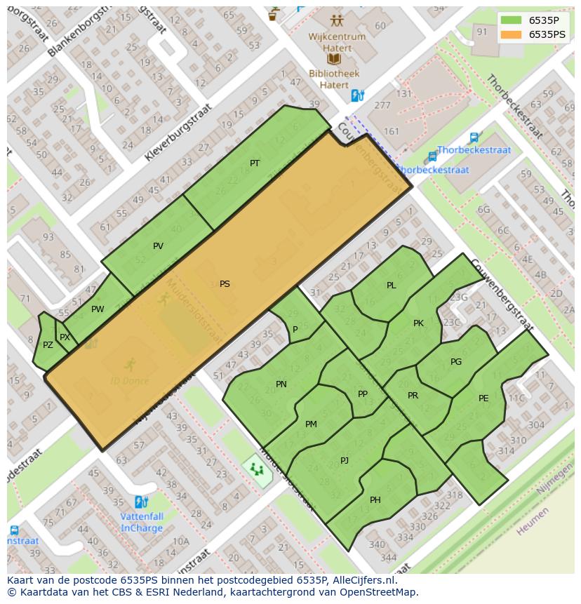 Afbeelding van het postcodegebied 6535 PS op de kaart.