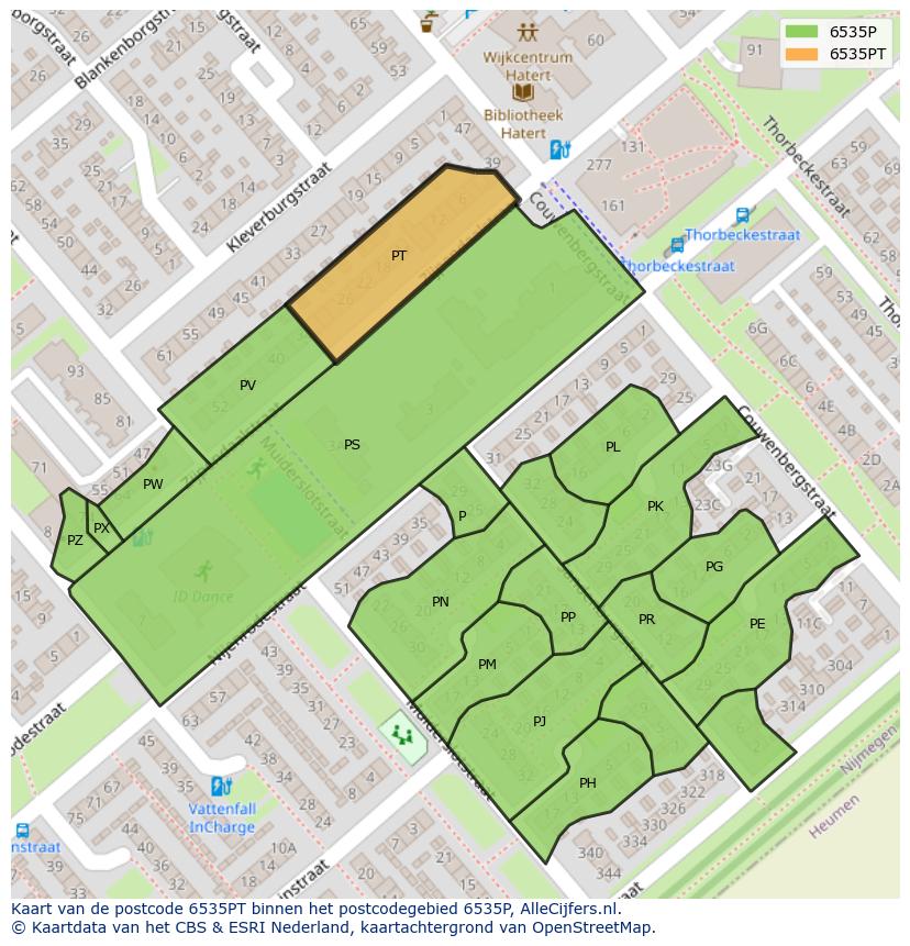 Afbeelding van het postcodegebied 6535 PT op de kaart.