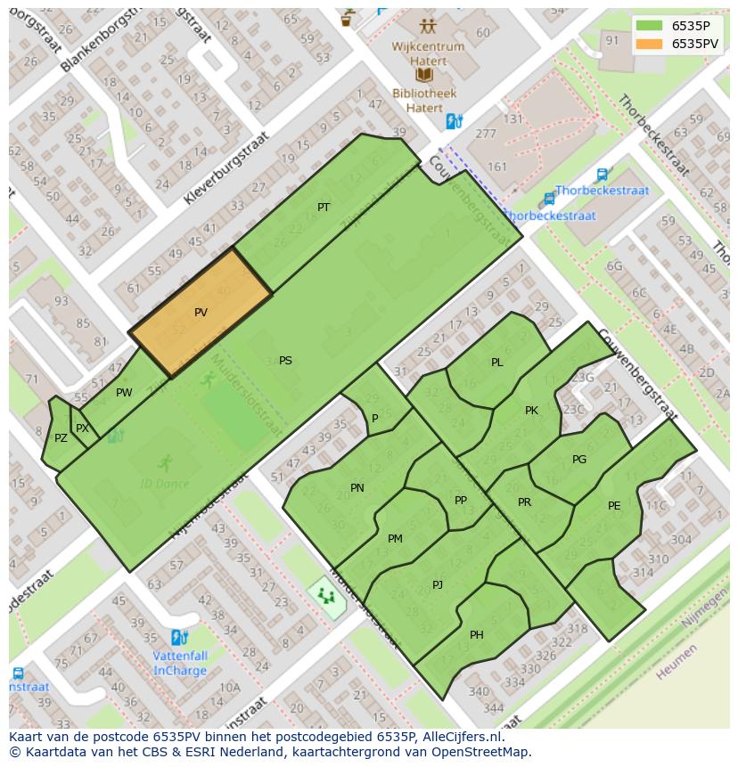 Afbeelding van het postcodegebied 6535 PV op de kaart.