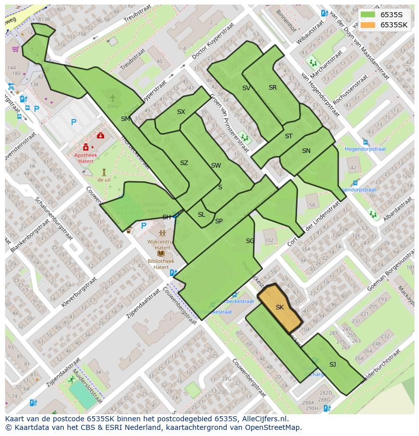 Afbeelding van het postcodegebied 6535 SK op de kaart.