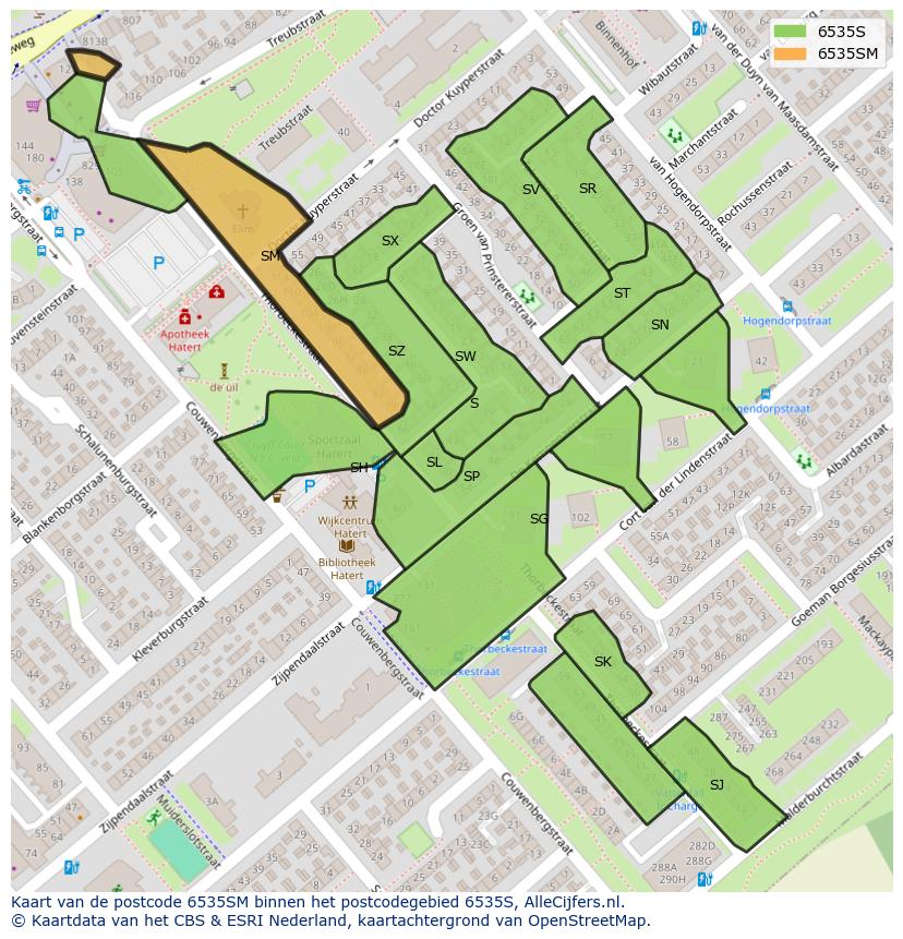 Afbeelding van het postcodegebied 6535 SM op de kaart.