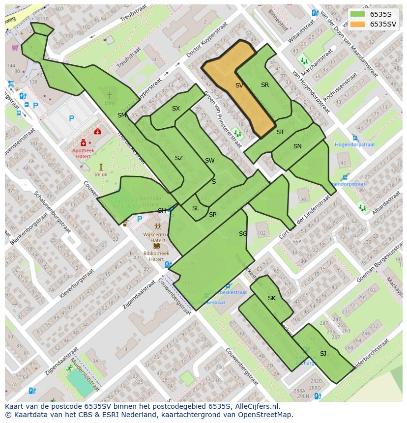 Afbeelding van het postcodegebied 6535 SV op de kaart.