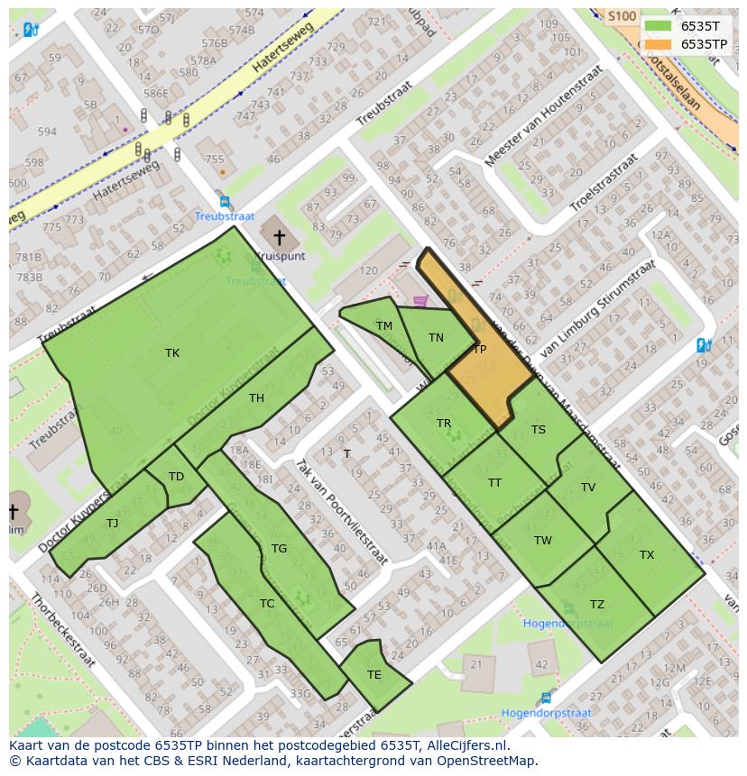 Afbeelding van het postcodegebied 6535 TP op de kaart.