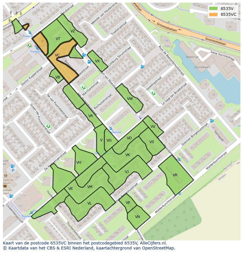 Afbeelding van het postcodegebied 6535 VC op de kaart.