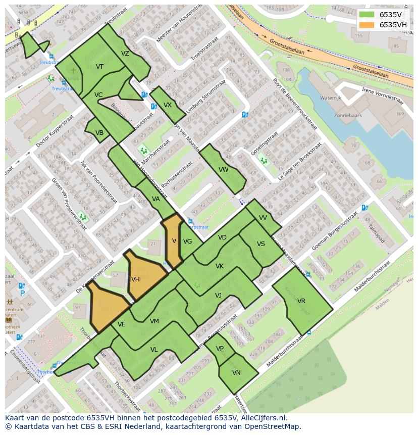 Afbeelding van het postcodegebied 6535 VH op de kaart.