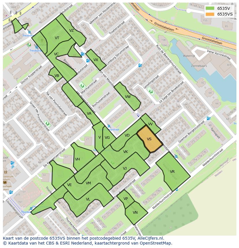 Afbeelding van het postcodegebied 6535 VS op de kaart.
