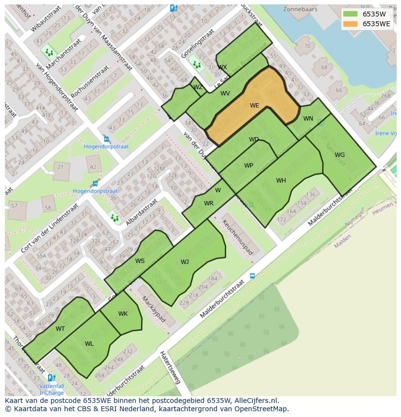 Afbeelding van het postcodegebied 6535 WE op de kaart.