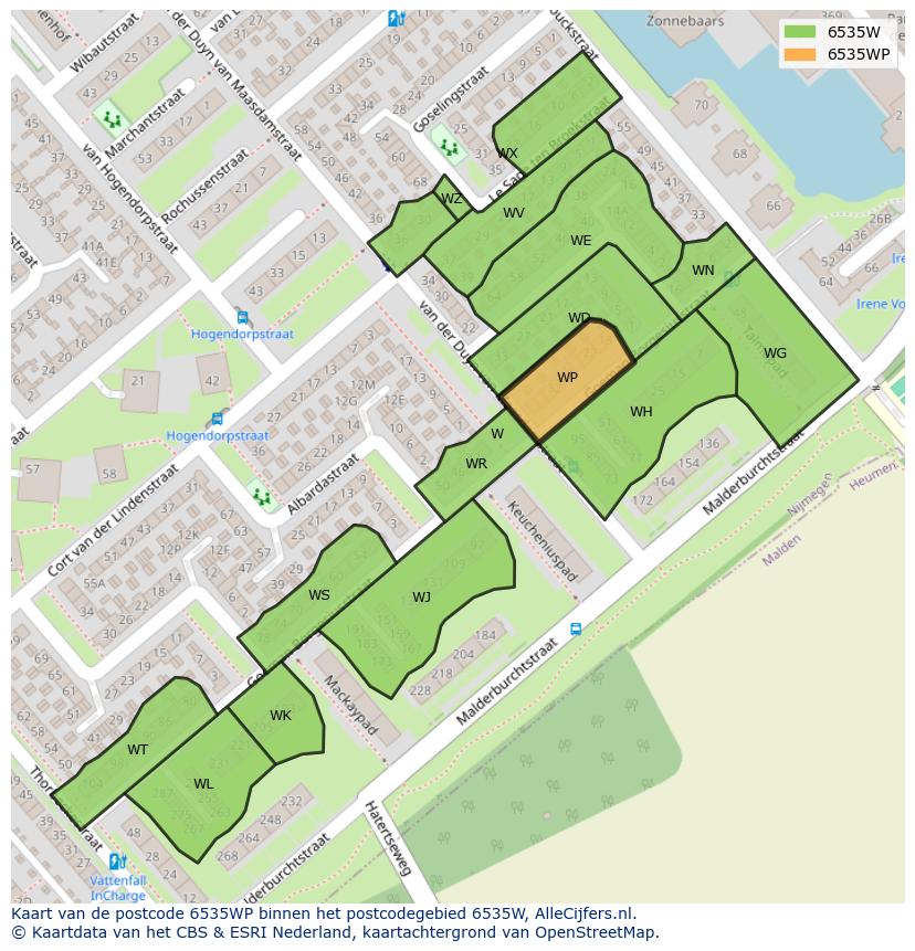 Afbeelding van het postcodegebied 6535 WP op de kaart.