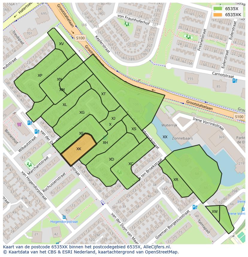Afbeelding van het postcodegebied 6535 XK op de kaart.