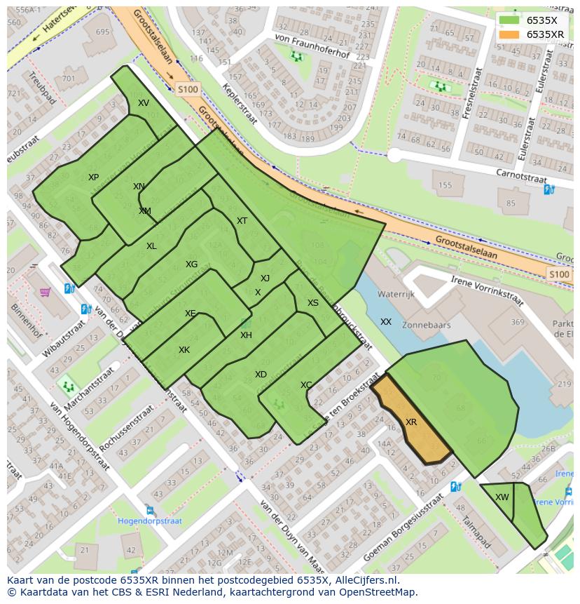 Afbeelding van het postcodegebied 6535 XR op de kaart.