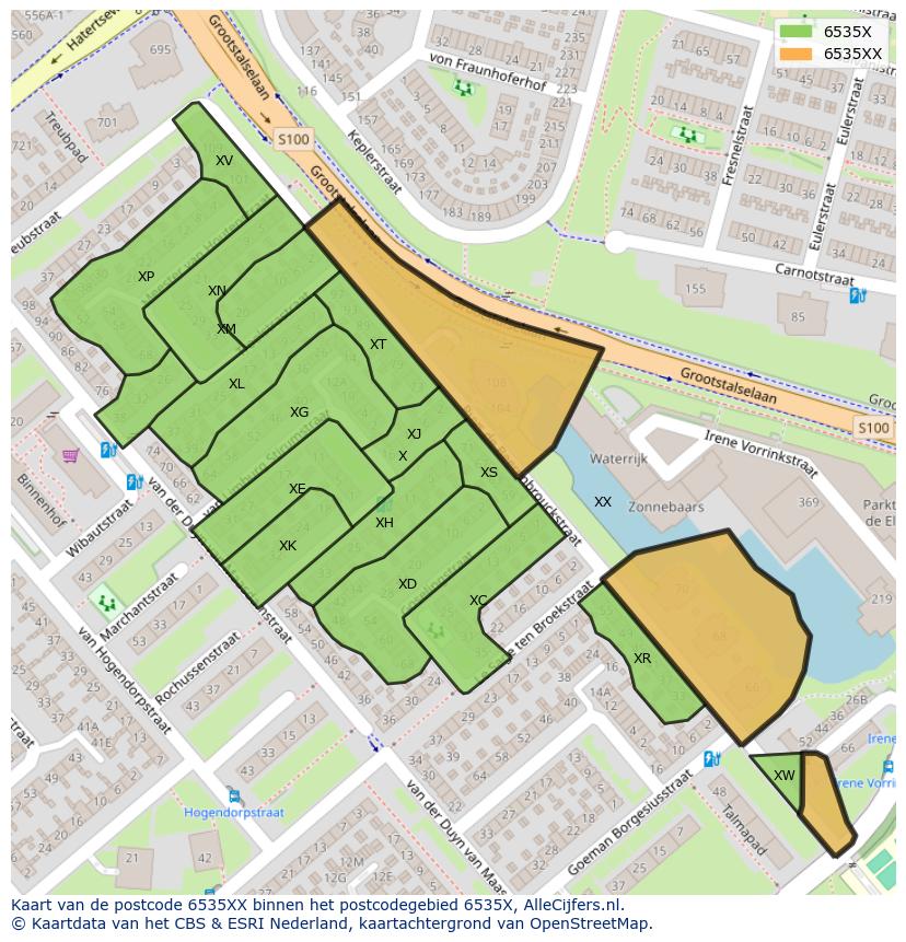 Afbeelding van het postcodegebied 6535 XX op de kaart.
