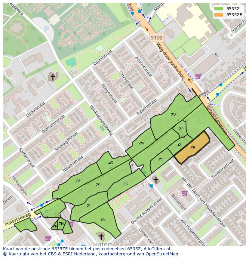 Afbeelding van het postcodegebied 6535 ZE op de kaart.