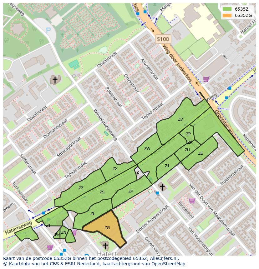 Afbeelding van het postcodegebied 6535 ZG op de kaart.