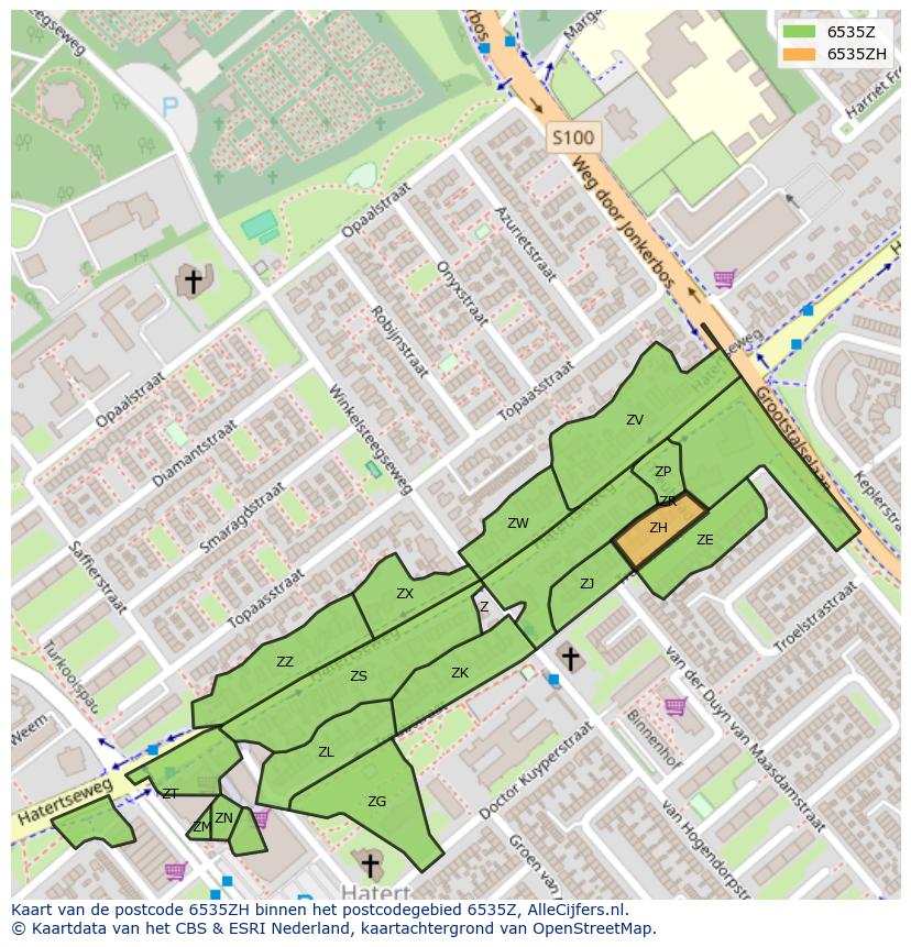 Afbeelding van het postcodegebied 6535 ZH op de kaart.