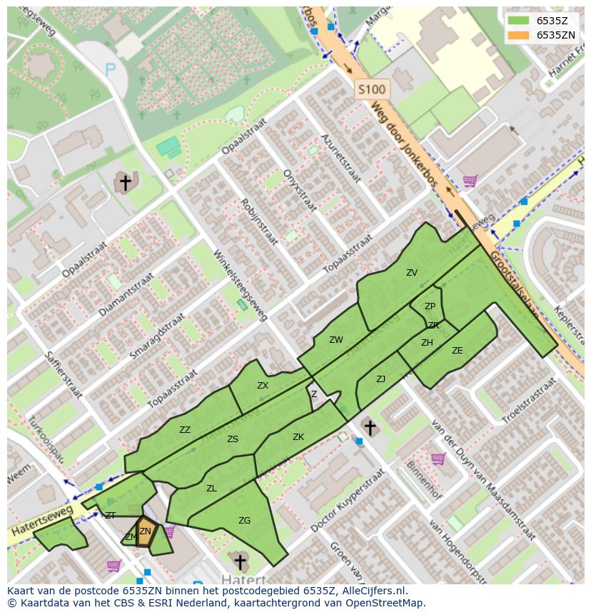 Afbeelding van het postcodegebied 6535 ZN op de kaart.