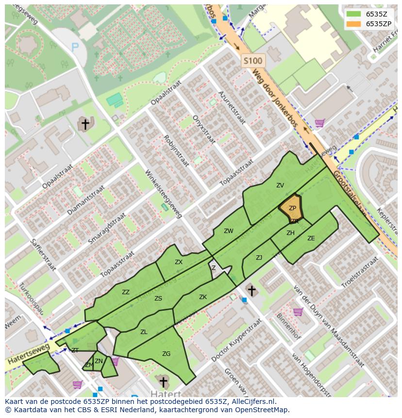 Afbeelding van het postcodegebied 6535 ZP op de kaart.
