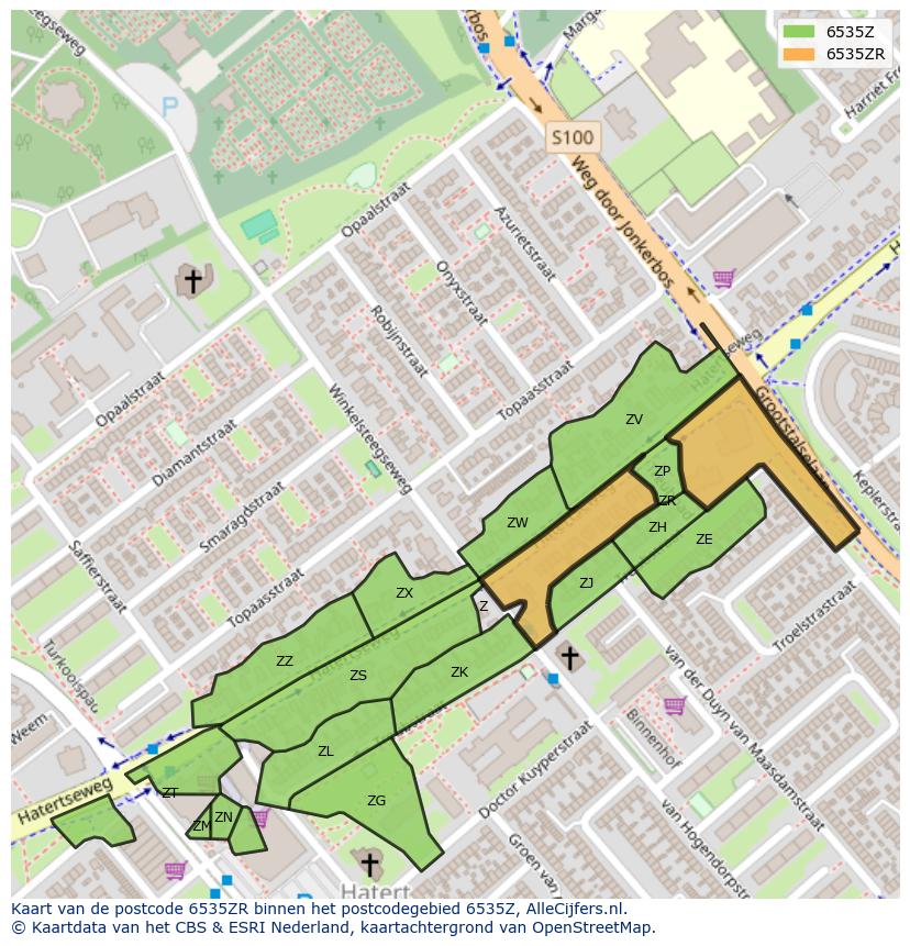 Afbeelding van het postcodegebied 6535 ZR op de kaart.