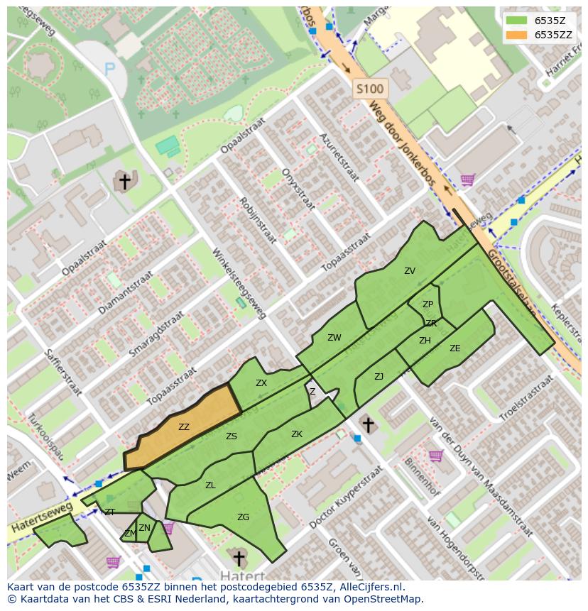 Afbeelding van het postcodegebied 6535 ZZ op de kaart.