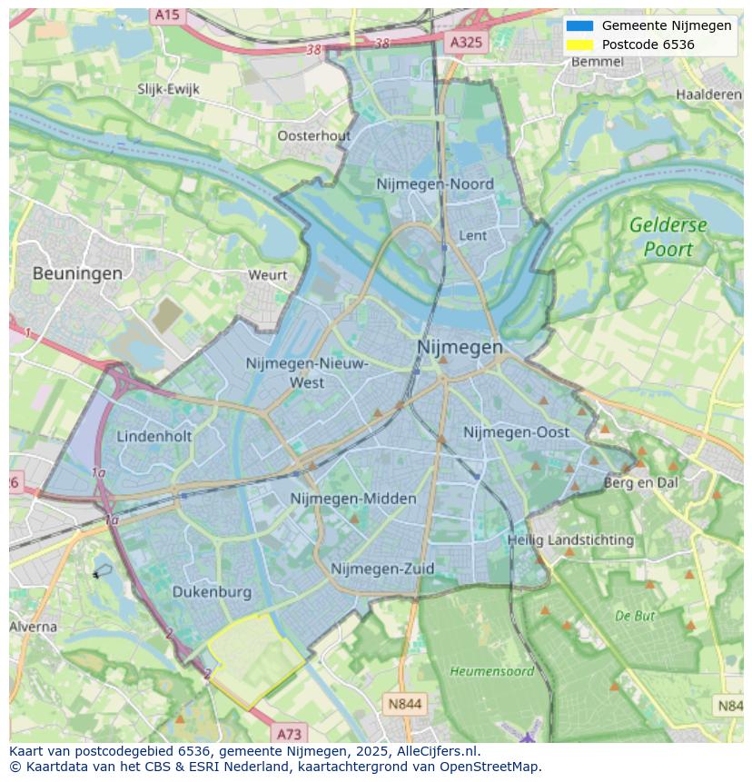 Afbeelding van het postcodegebied 6536 op de kaart.