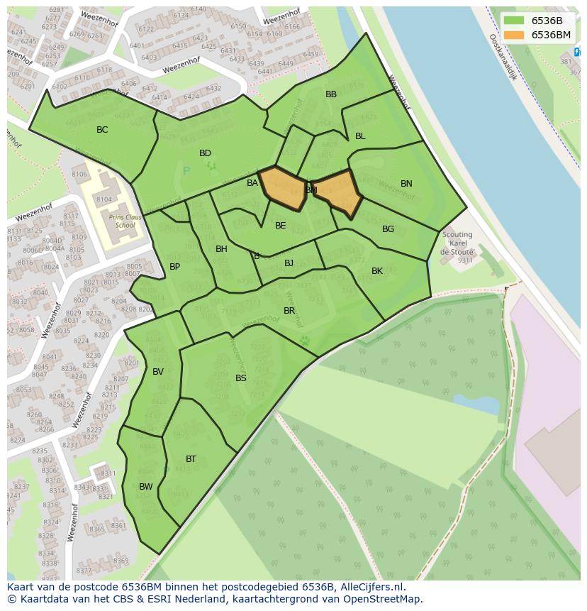 Afbeelding van het postcodegebied 6536 BM op de kaart.